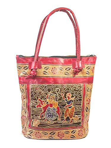 Womens Block Printed Leather Shoulder Bag (Red, Large)