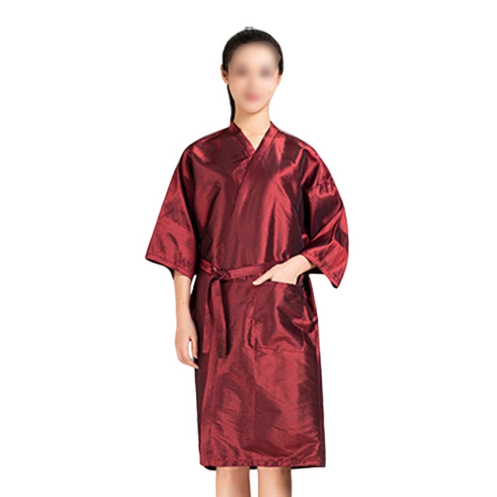 Milisten Spa Massage Client Gown Salon Kimono for Hair Color Shampoo Makeup Client Lounging Robe Smock Dress Wine Red
