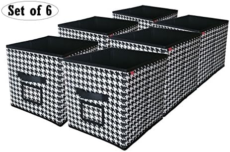 Cube Foldable Storage Bin with Label Window , Black and White Collapsible fabric Bins for Closet , Patterned Cloth Organizer , Decorative Box Container , Bookshelf , Drawer, Office (Set of 6)