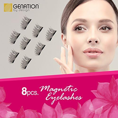 Genation Dual Magnetic False Eyelashes - 3D Reusable Best Fake Lashes - Natural looking Lash Extensions - Handmade From Synthetic Flexible Fibers - Dramatic Thick Long Lashes (2 sets 8 pieces)