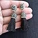 Women's Dangle Drop Short Tassel Earrings with Shell Pearl Black Rhinestone Top