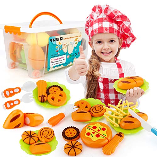 Sotodik 40PCS Kitchen Toys Cutting Toys Pretend Vegetables Fruits Play Food Educational Toys for Girls Boys Kids With Storage Case