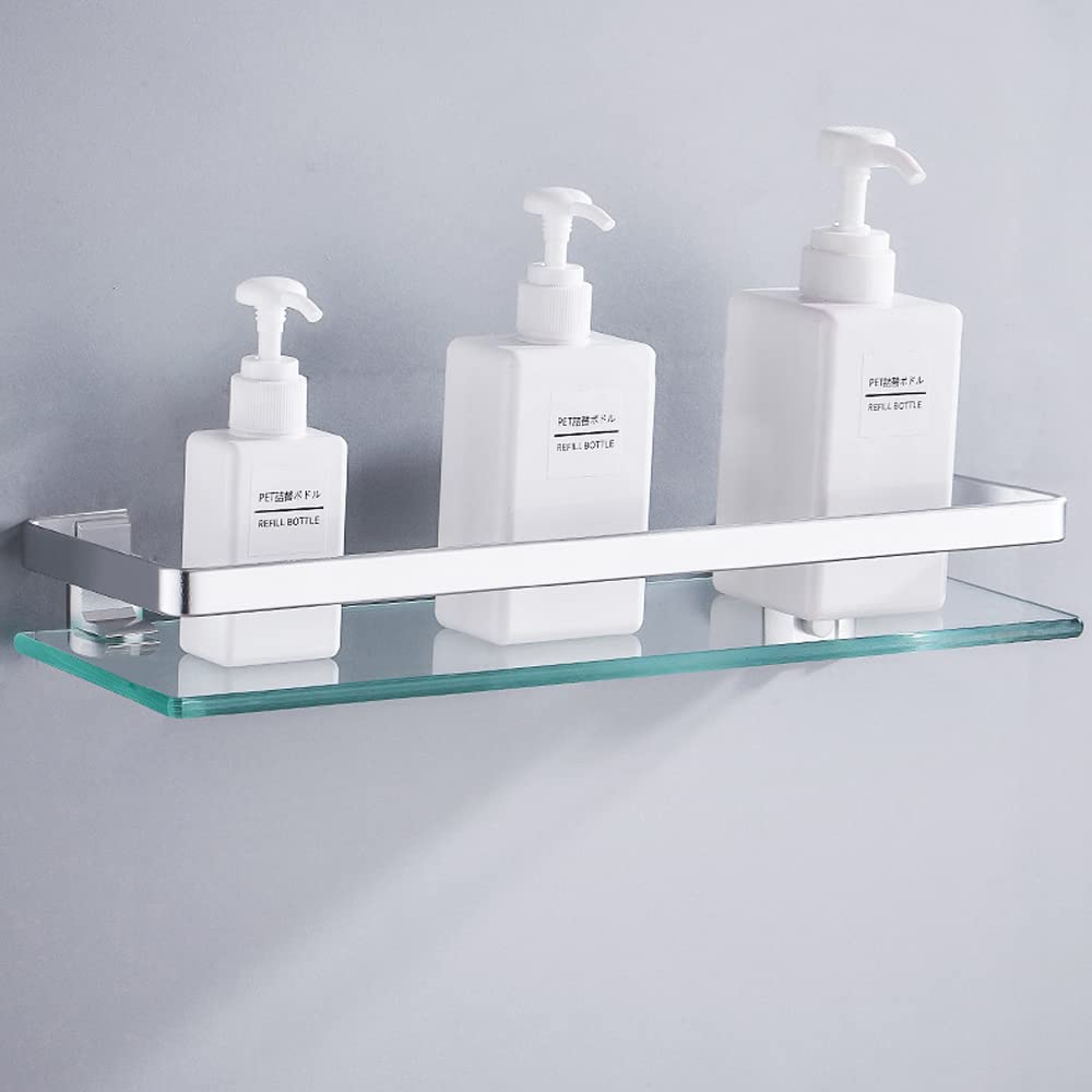 Celbon 25CM Bathroom Glass Shelf Aluminum Bathroom Shelf Wall Mounted Rustproof Glass Shelf For Bathroom With 8mm Thick Tempered Glass