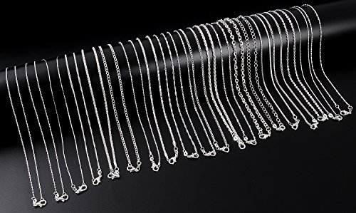 YUEAON 20 Pack Different Silver Plated Necklace Chain with Lobster Clasps for Jewelry Making Supplies-Bulk Lots