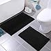 LuxUrux Black Bathroom Rug Set–Extra-Soft Plush Bath mat Shower Bathroom Rugs,1'' Chenille Microfiber Material, Super Absorbent (30 X 20'' + 23 x 15'', Black)