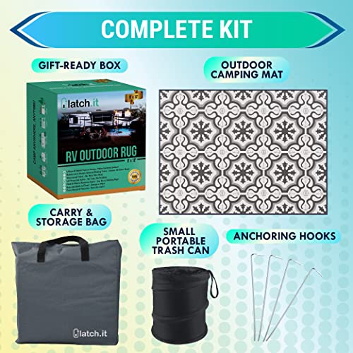 LATCH.IT RV Outdoor Rugs 9x12 Reversible RV Outdoor Mat Camper Rugs