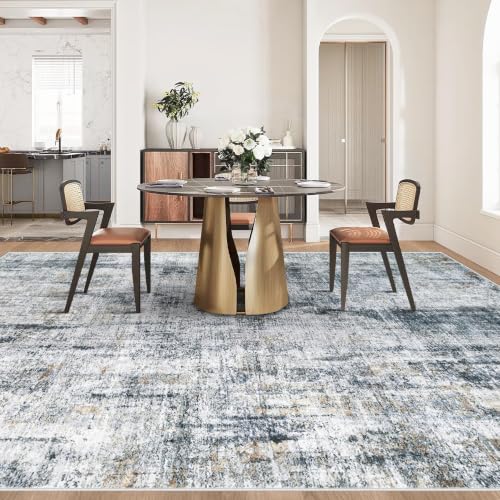 8x10 Area Rugs for Living Room: Washable Abstract Soft Rugs Non Slip Modern Stain Resistant Low Pile Carpet for Dining Room Bedroom Nursery Office (Multi Blue, 8'x10')