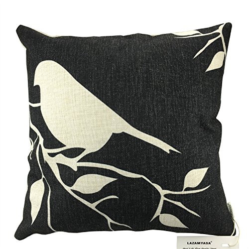 LAZAMYASA Square Cartoon Bird Printed Cushion Cover Cotton Throw Pillow Case Sham Slipover Pillowslip Pillowcase For Home Sofa Couch Chair Back Seat,4PCS,Black,18x18in