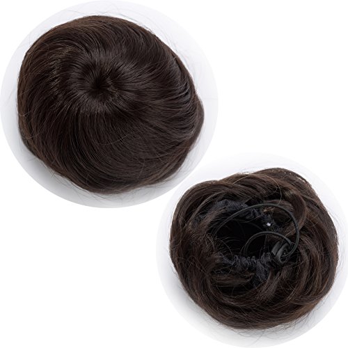 Scrunchy Updo Wavy Straight Hair Bun Drawstring Clip Claw Messy Donut Chignons Synthetic Hairpiece Hair Extension (medium brown-straight)