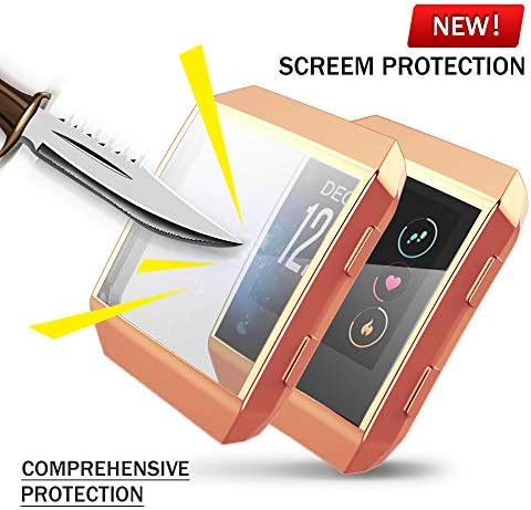 Fitbit Ionic Screen Protector Case, JZK Scratch-Resistant Flexible Lightweight Plated TPU Fullbody Protective Case for Fitbit Ionic Smart Watch (Champagne Gold)