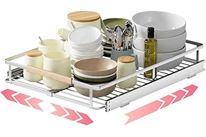 taiheis Bottom Mount Pull Out Cabinet Organizer，Expandable Pull Out Drawers for Kitchen Cabinets，（10.2~16.4" W x 17.3"）1Pcs S