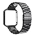 Simpeak Women Men Stainless Steel Metal Band Strap with Stailess Steel Frame Compatible with Fitbit Blaze, Match Link Removal Tool, Black