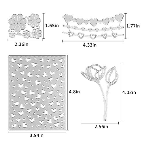 PARBEE 4 PCS Heart Shaped Cutting Dies Heart Vine Rose Flower Die Cuts for Valentine's Day Wedding Card Making Scrapbooking