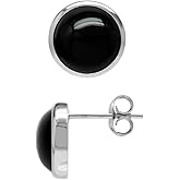 Silvershake 10mm Genuine Round Shape Black Onyx White Gold Plated 925 Sterling Silver Stud Post Earrings