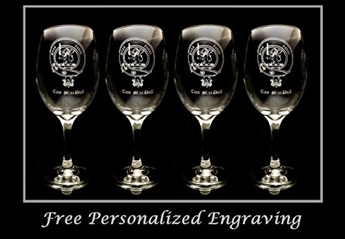 MacDuff Scottish Clan Crest Wine Glass Set – 18oz – Set of 4 – Personalized Engraved Glassware