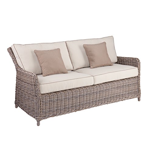 Avadi Outdoor Seater Sofa & Ottoman - Hand Woven Synthetic Wicker - 3 pc Set