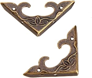 20 PCS Bronze Corner Protectors Vintage Safety Guards Decorative Metal Covers Right Angle Bracket for Jewelry Case Wooden Box Crafting Chest Table Furniture Edge (Side Length:1-1/4")