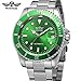MASTOP Men Automatic Mechanical Watches Full Steel Waterproof Mens Watches with Calendar (Silver Green)