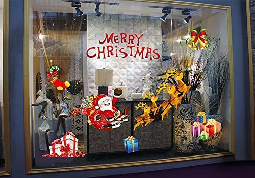 Invictus Pub Can Removable Christmas Tree Elk Window Decoration Window Film Art Decal Window Clings (Santa Claus/4 fawn-1)