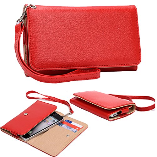 NuVur153; Universal Wallet Clutch Wrislet ::Smartphone:: Case Fits Xiaomi Redmi 2A|Red