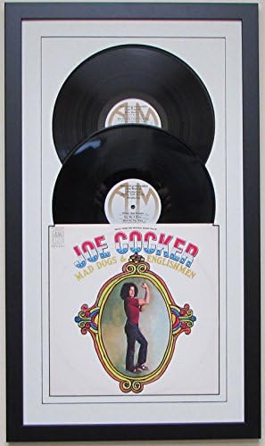 Record Album Double (2) Vinyl LP Frame Display Featuring White Matting Juke Box Style Design (Black Frame)