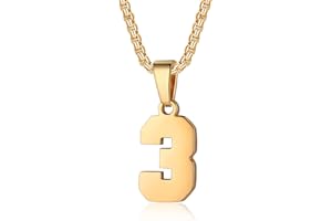 SUSOOK Number Necklace for Boy Black Athletes Number Stainless Steel Chain 00-99 Number Charm Pendant Personalized Sports Jewelry for Men Basketball Baseball Football