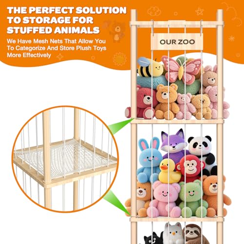 Stuffed Animal Storage: Stuffy Storage with Mesh Net, Plush Toy Organizer with Wheels, Space-Saving Stuffed Animal Zoo for Kids Room or Nursery(XL)