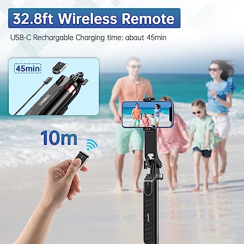 ULANZI MA09 Extendable Phone Tripod, 71" Selfie Stick Phone Vlog Tripod Stand Quadrapod with All in 1 Phone Clip, Travel Tripod Phone Holder with Rechargeable Remote