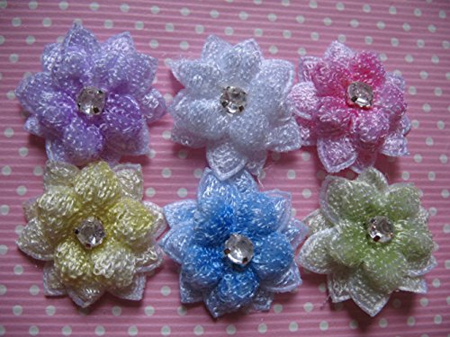 YYCRAFT Pack Of 42 Cute 7/8" Flower w/ Rhinestone -6 Colors