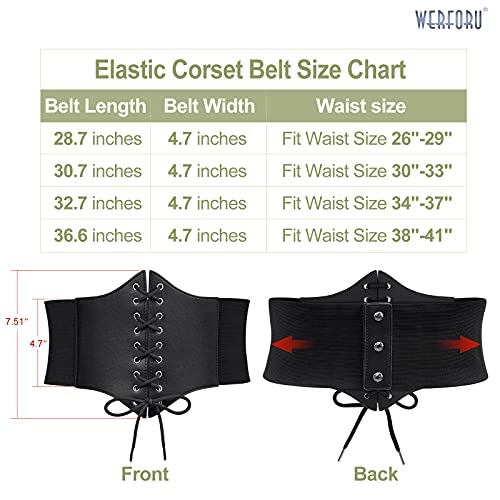 WERFORU Women Corset Elastic Belt Wide Retro Lace-up Tied Costume Waspie Waist Belt for Ladies Halloween, Suit Waist Size 26-29 Inches, Black
