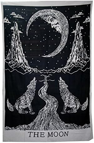 Crying Wolf of The Moon Tapestry wall hanging Bohemian Ethnic Wall Art BY SKYOUCH