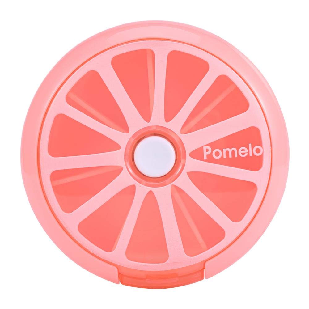 Oumefar Light Pillbox Mini Pill Container Medicine Box Vitamin Case Storage Creative Portable Mini 7 Day Weekly Circular Shape Rotary Cute Fruit Style Pill Storage with a Lemon Pattern for Home