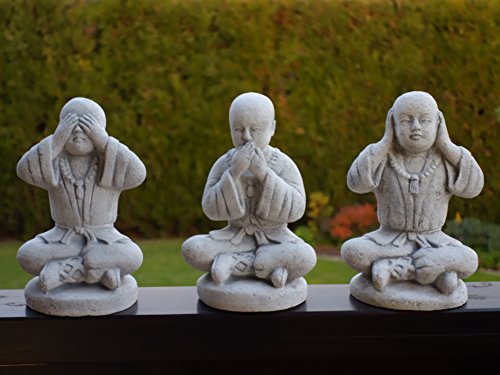 gartendekoparadies.de DREI Buddhas im Set, Steinfigur, H. 25 cm, 11 kg, Grau, frostsicher aus Steinguss für Außenbereich – Bild 4