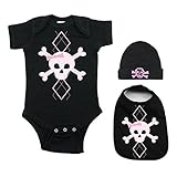 Crazy Baby Clothing Pink Argyle Girl Skull Baby Gift 3-Piece Set 3M, Black
