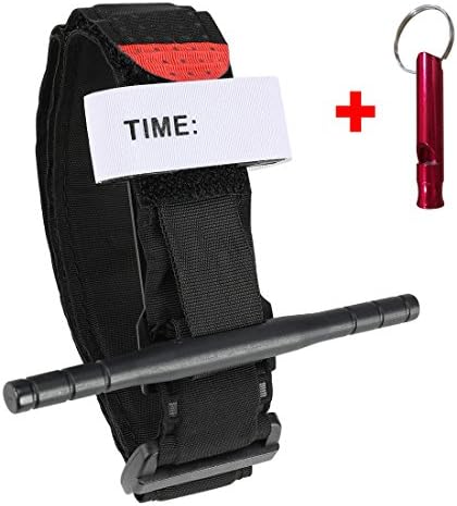 Tactical Tourniquet + Keychain Whistle, Trofoty Combat Application Outdoor Survival First Aid Supplies Emergency Stop Bleeding Bandage Strap with Aluminum Whistle for Hunting Hiking Training