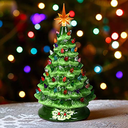 Goplus PreLit HandPainted Ceramic Christmas Tree, 15in Tabletop Xmas