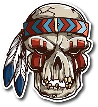 #10610 Native American Indian Skull Sticker Decal for Car Bumper, Motorcycles, Windows, Laptops, Walls and More (6")