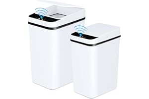 Anborry Bathroom Trash Cans with Lid 2 Pack Touchless Automatic Motion Sensor 2.2 Gal & 4 Gal Small Garbage Can, Smart Electric Narrow Waterproof Garbage Bin for Bedroom Office Kitchen (White)