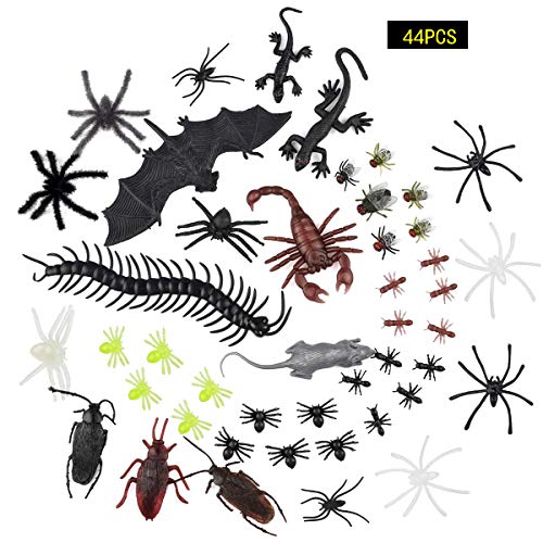 44 Pieces Plastic Realistic Bugs - Bug Toys Insects with Fake Spiders, Gecko, Flies And Bat And Other Plastic Fake Animals For Halloween Party Favors Decorations Camera Props