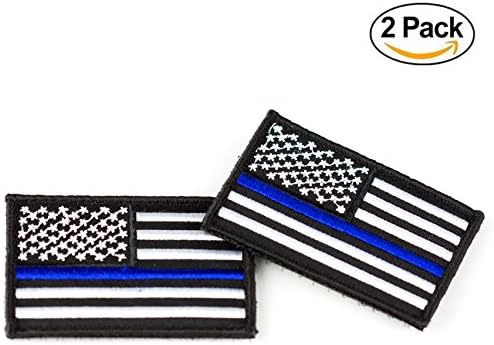 Thin Blue Line Velcro Patch ( 2 Pieces ) - Sewn US Flag Patch, Show Support to Police and American Law Enforcement - Perfect For Your Tactical Vest, Hat, Bag