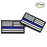 Thin Blue Line Velcro Patch ( 2 Pieces ) - Sewn US Flag Patch, Show Support to Police and American Law Enforcement - Perfect For Your Tactical Vest, Hat, Bag