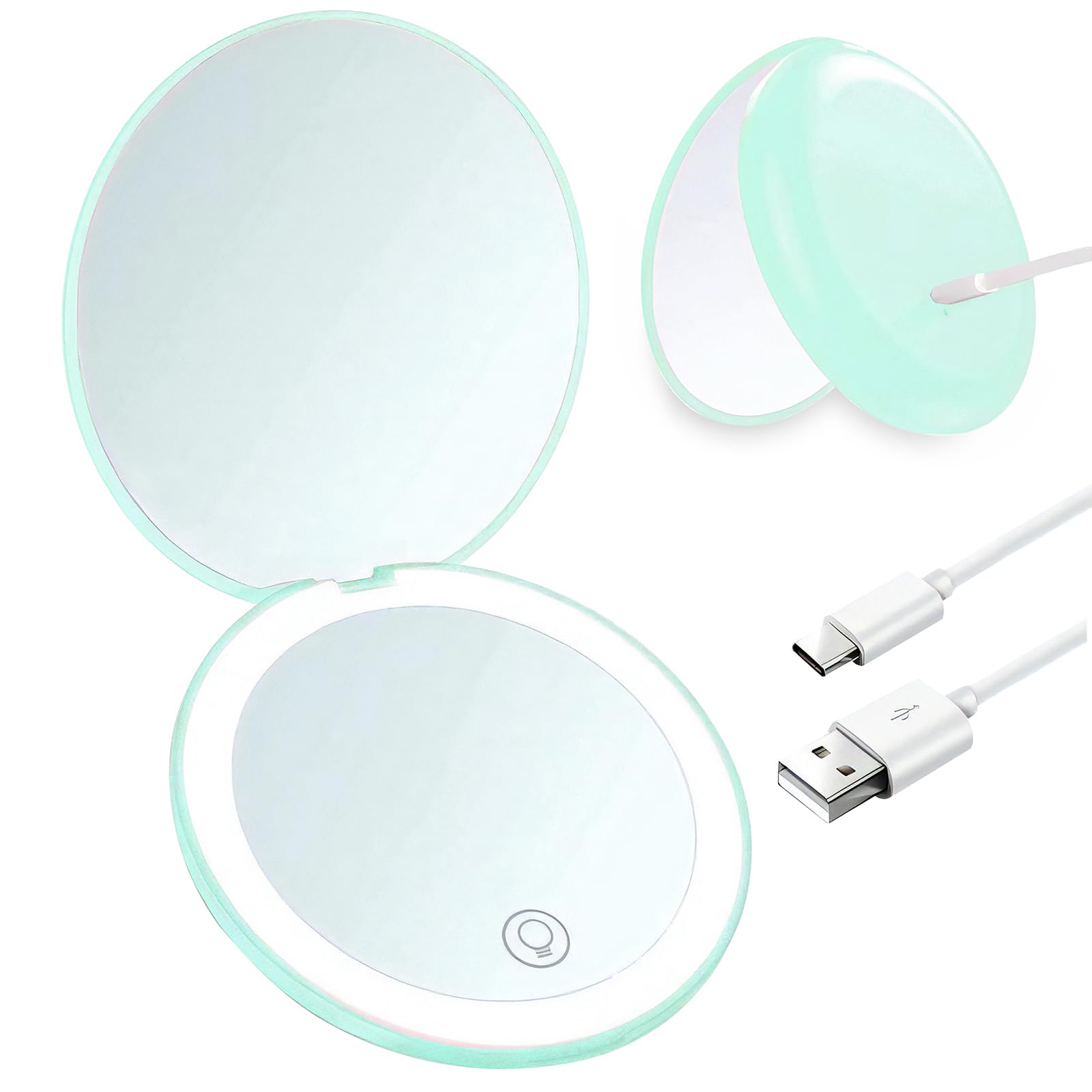 Giazee Magnifying Compact Mirror – 1X/10X LED Rechargeable Travel Makeup Mirror, Portable Small Foldable Pocket Mirror for Handbag Purse
