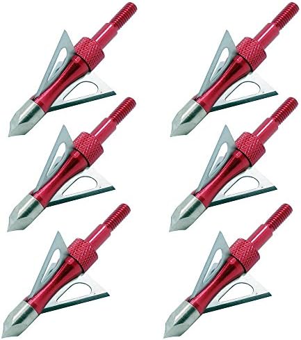Jreameast 100 Grain Red Broadheads Fixed 3-blade Archery Arrow Heads Hunting Tips Points (Pack of 6)