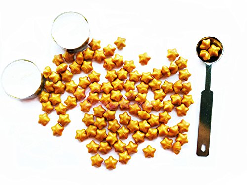 Vooseyhome the Star Shaped Sealing Wax Beads Kit - 100pcs Gold Yellow Star Beads, Mealting Spoon and 2 Tea Candles - Idea for for Wax seal Stamps - Thumbnail 6