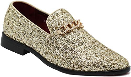 Enzo Romeo SPK20 Men's Glitter Spider Web Chain Buckle Dress Loafers Slip On Fashion Shoes Classic Tuxedo Formal Shoes