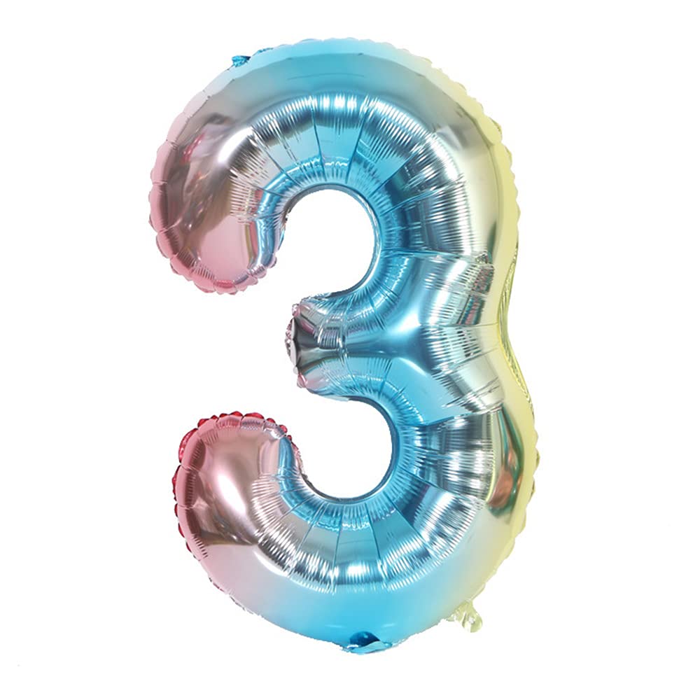 ANCLLO 32 Inch Number Balloons Foil Ballon Rainbow Gradient Digit Ball Colorful Wedding Birthday Party Decoration-Number 3
