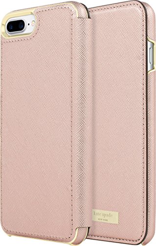 kate spade new york Protective Folio Case for iPhone 7 Plus - Saffiano Rose Gold with Logo Plate (Best Iphone 7 Plus Folio Case)