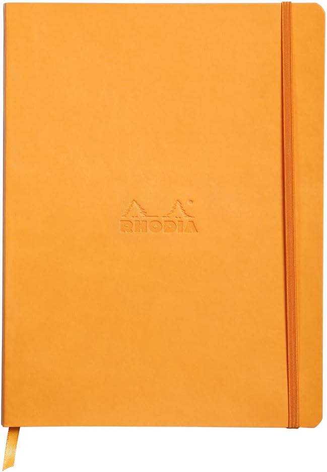 RHODIA 117565C, Orange Flexible Notebook, 19x25 cm, Dot Dot, 160 pages, Ivory Clairefontaine Paper 90 g/m, Bookmark