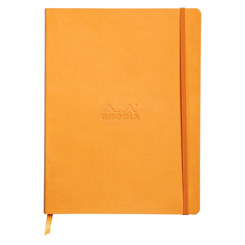 RHODIA 117565C - Orange Flexible Notebook - 19x25 cm - Dot Dot - 160 pages - Ivory Clairefontaine Paper 90 g/m - Bookmark, Elastic Closure - Faux Leather Cover - Rhodiarama Collection