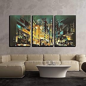 Night Scene Cityscape Abstract Art Painting x3 Panels